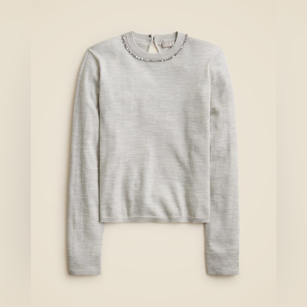 J Crew Carolyn Embellished Fitted Crewneck Sweater in Merino Wool Size XL NWT